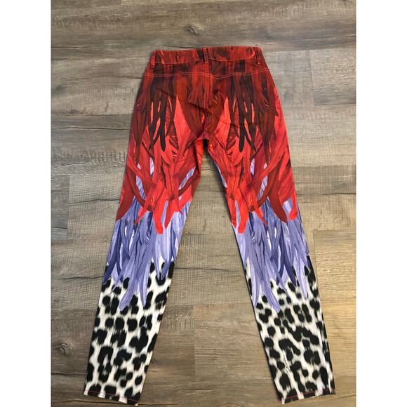 NWT Just Cavalli Feather Leopard Print Skinny Jeans Red Purple Y2K Size S 25.5 - Picture 10 of 13